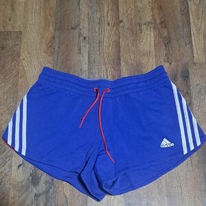 adidas Women's Blue Athletic Shorts with Red Drawstring Size Medium